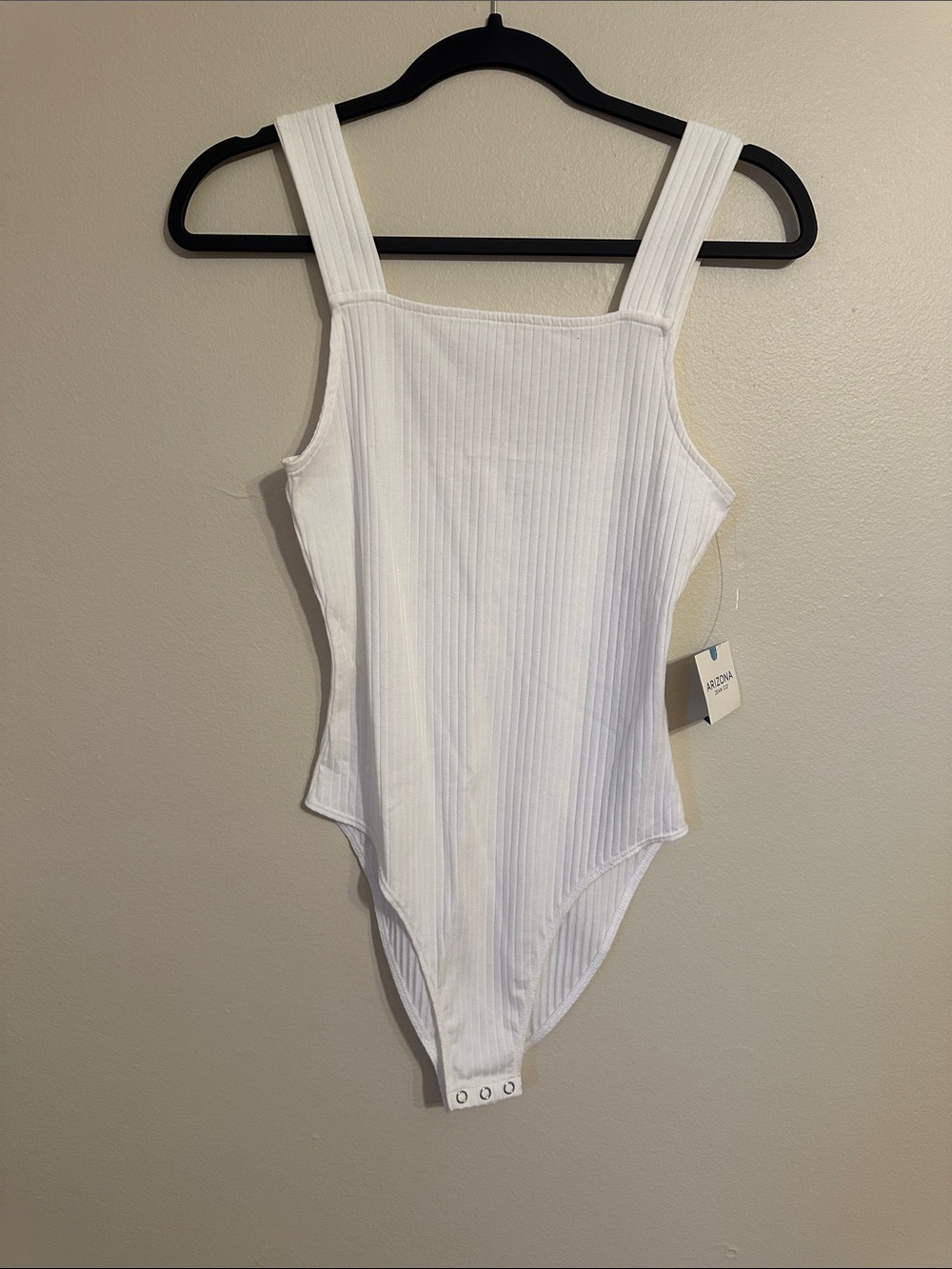 Arizona Jean Company White Ribbed Square-Neck Bodysuit